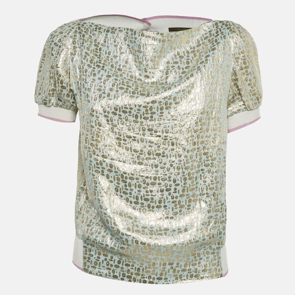 Louis Vuitton Gold Purple Metallic Jacquard Button-Back Top Women's Size 38 US 6 - Picture 1 of 8